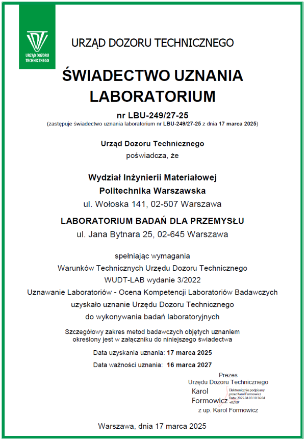 świadectwo UDT